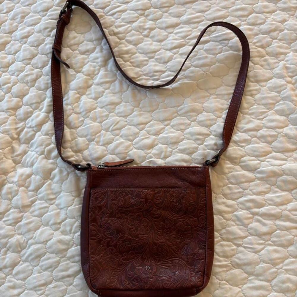 Wild West Brown Leather Crossbody Bag W/ Embroidered Flowers